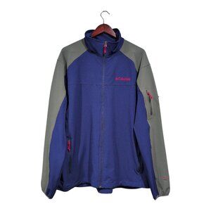 Columbia Mens Jacket Softshell Omni Shield Full Zip Gray Blue Red Outdoor Sz L